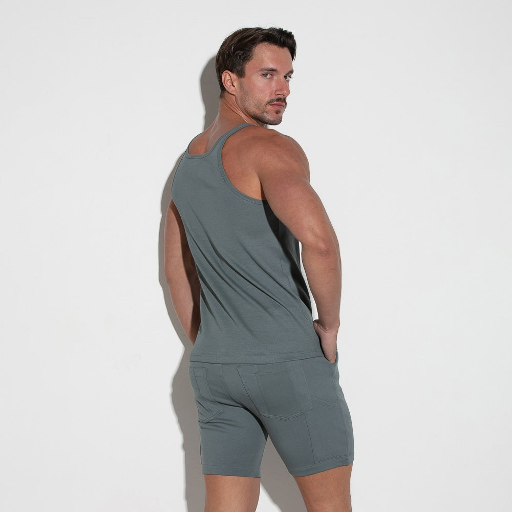 Essential rib tank top charcoal grey