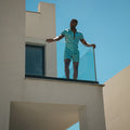 Chemise à manches courtes en soie stretch turquoise