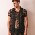 Chemise noire à manches courtes brodée