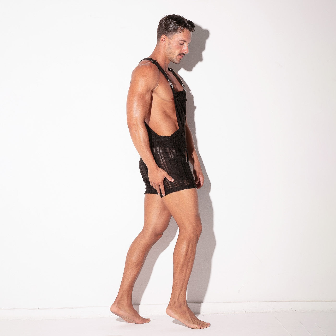 Oasis openwork short overalls black