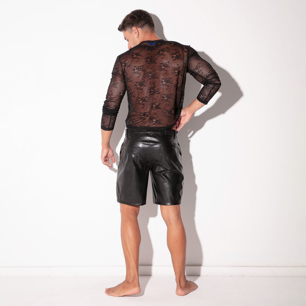 Top de encaje transparente de manga larga negro