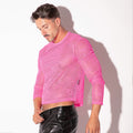 Top à manches longues en dentelle transparente rose fluo