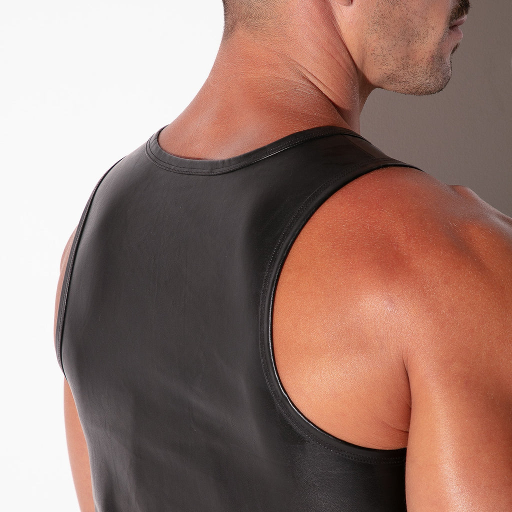 Camiseta sin mangas de cuero sintético SF