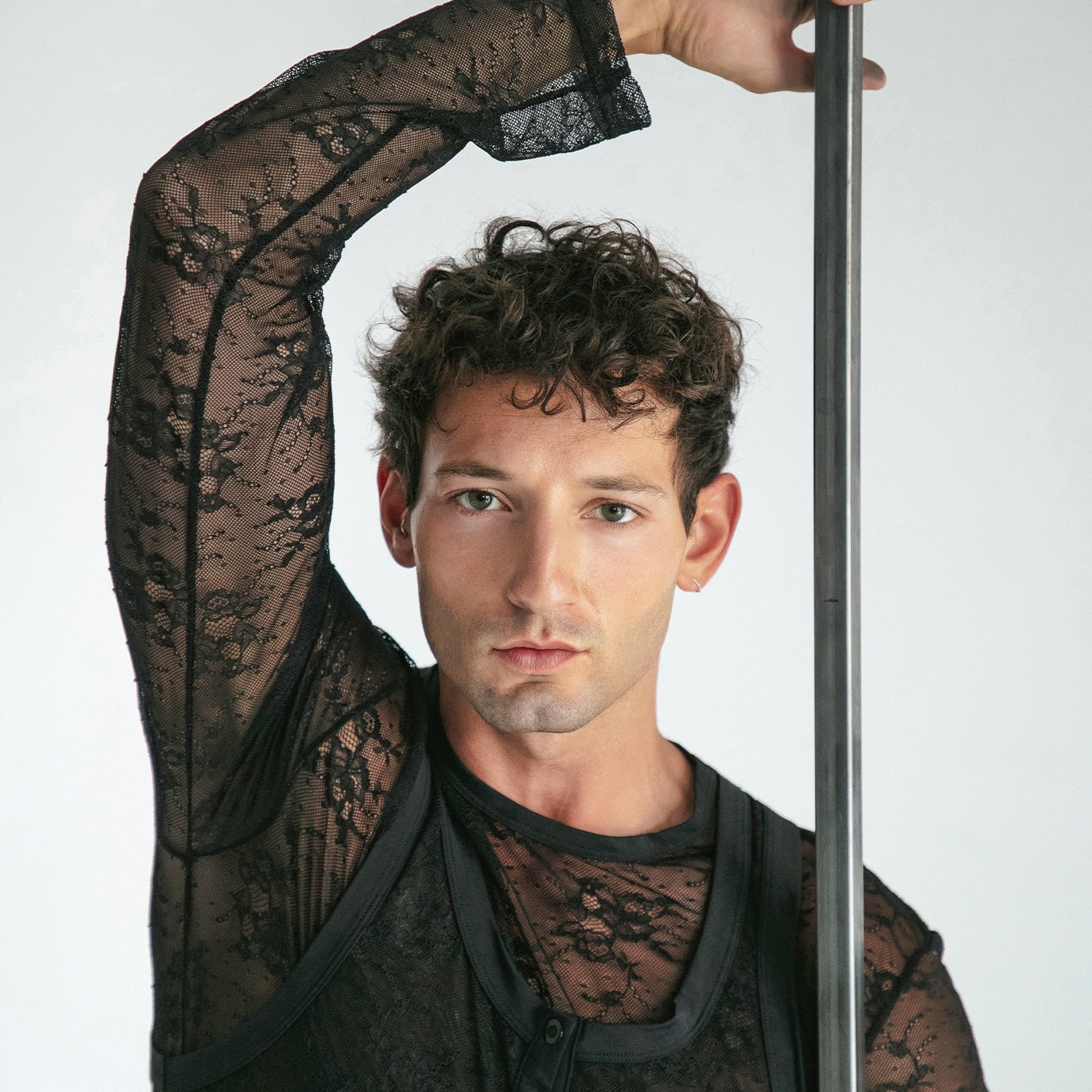 Sheer lace long sleeve top black