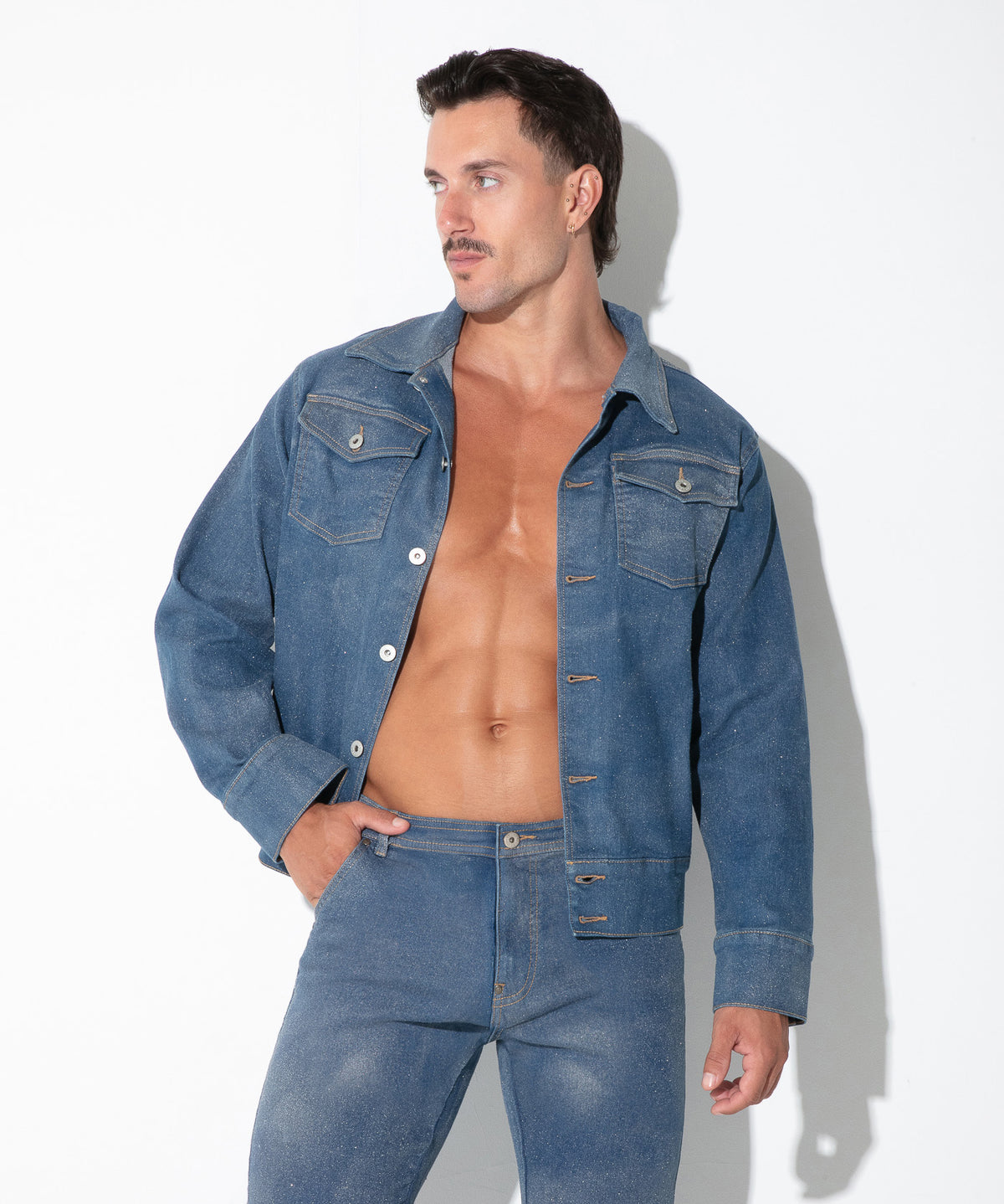 metallic denim jacket silver