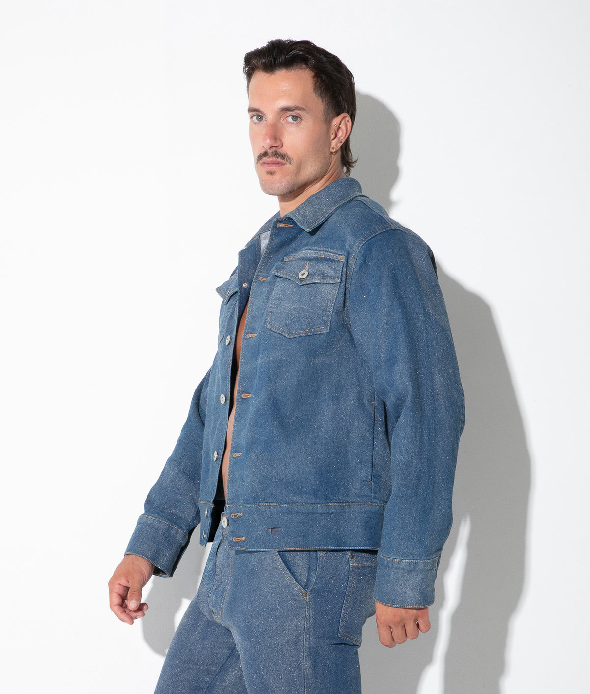 metallic denim jacket silver