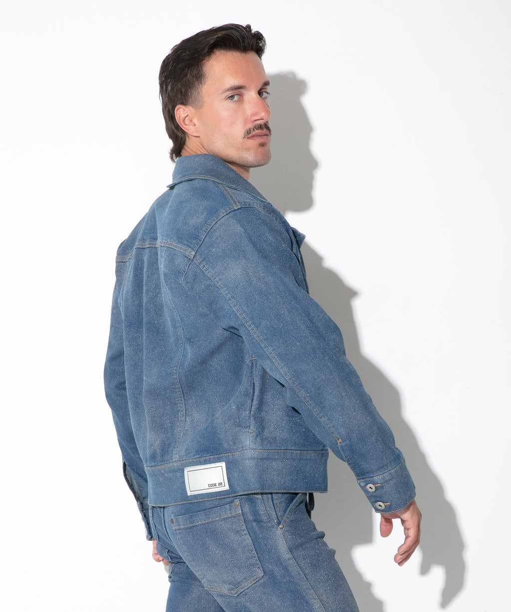 metallic denim jacket silver