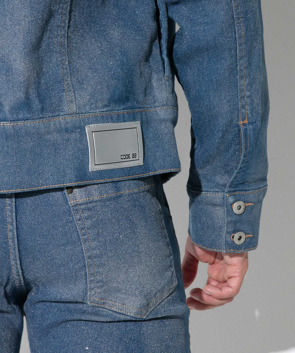 metallic denim jacket silver