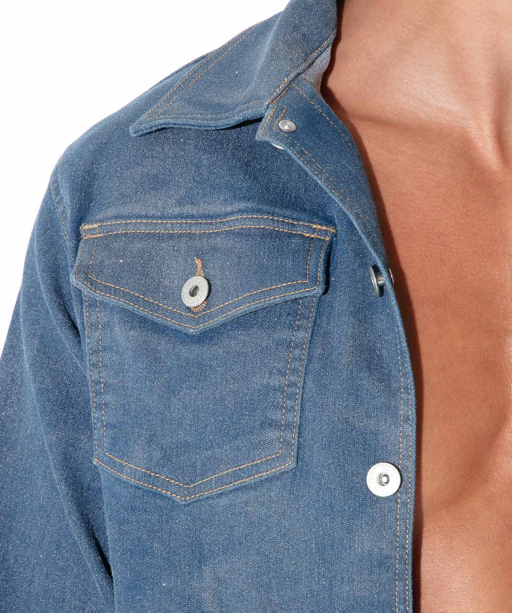 metallic denim jacket silver