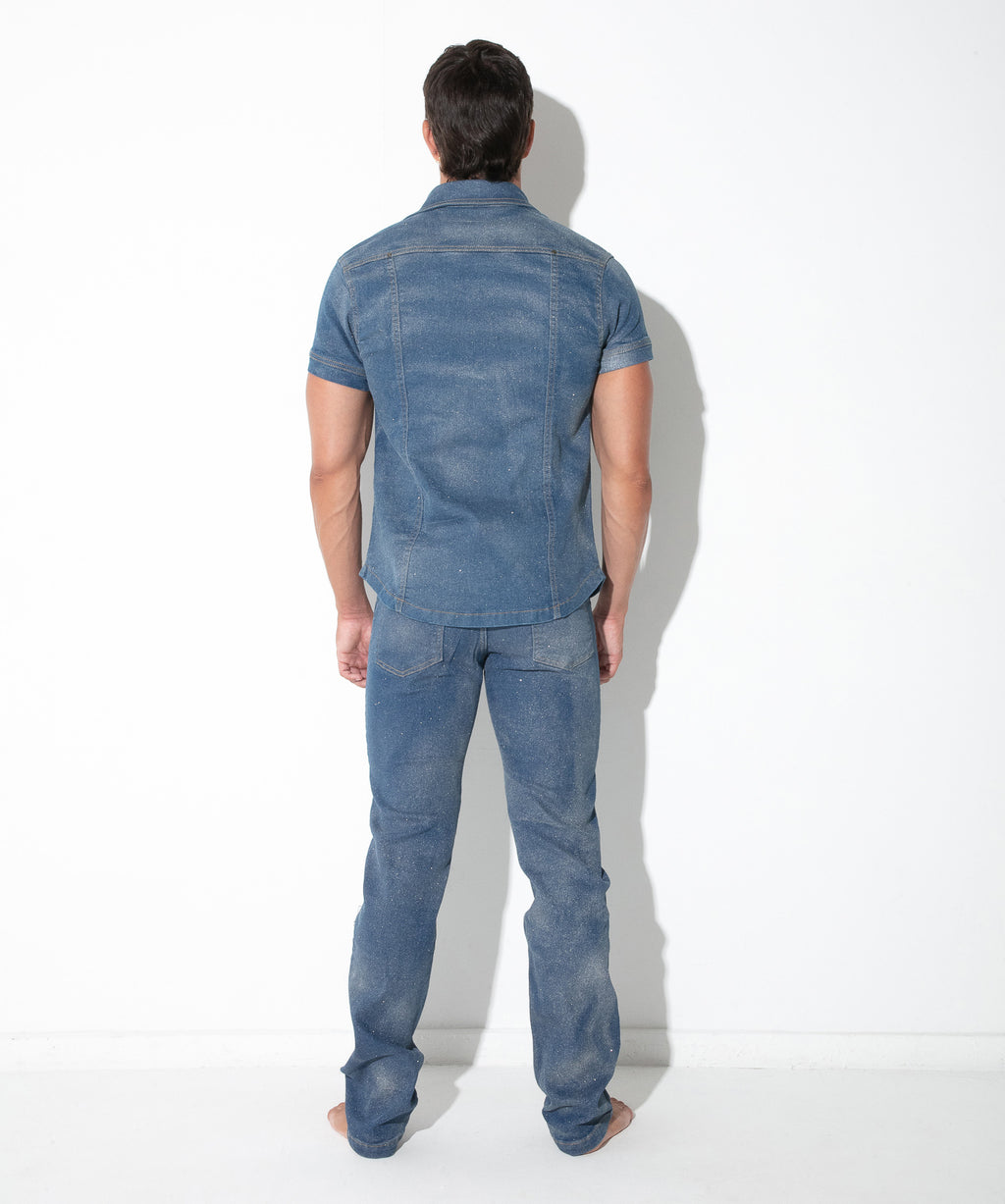 metallic denim shirt silver