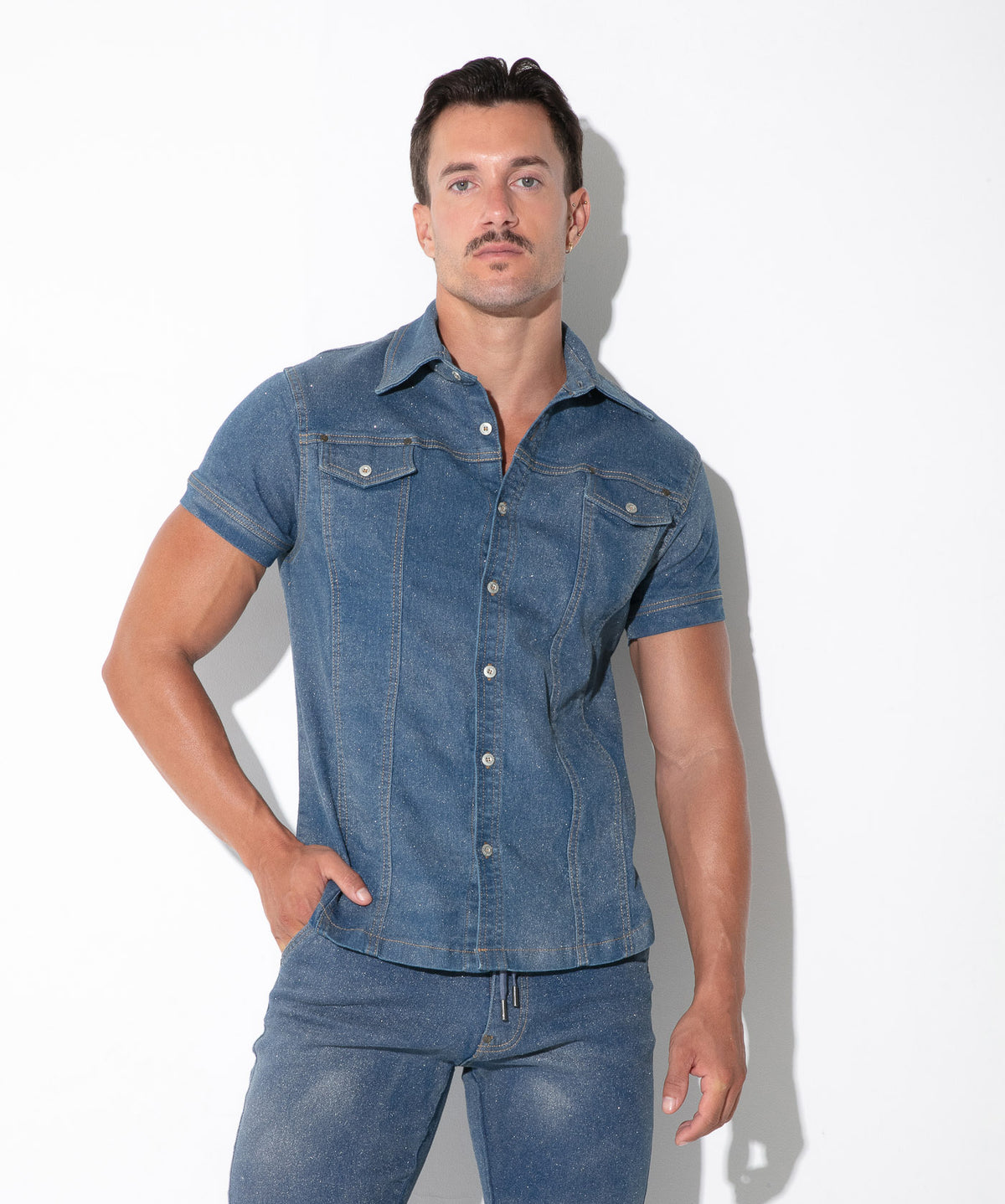 metallic denim shirt silver