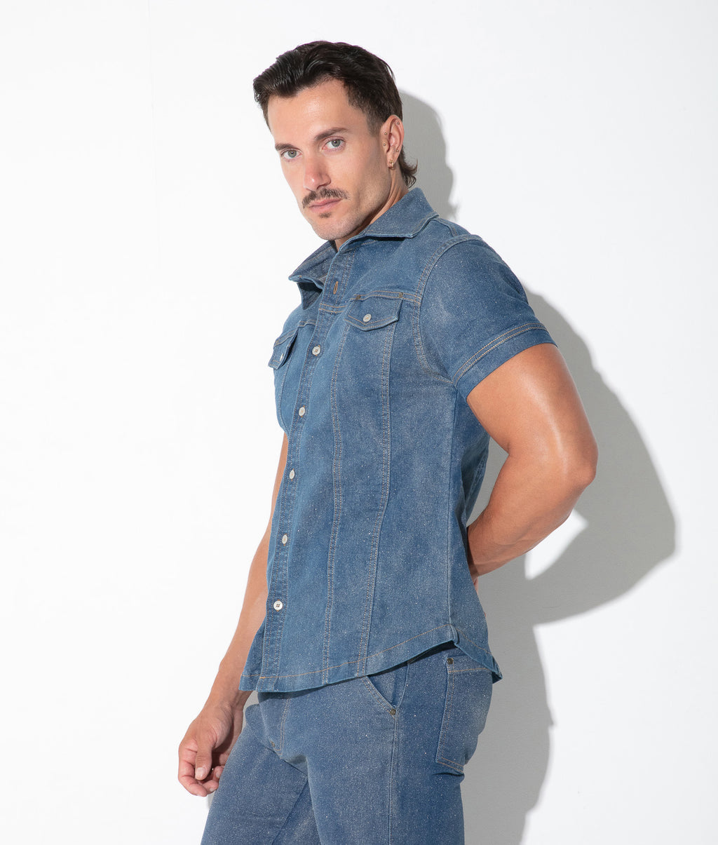 metallic denim shirt silver