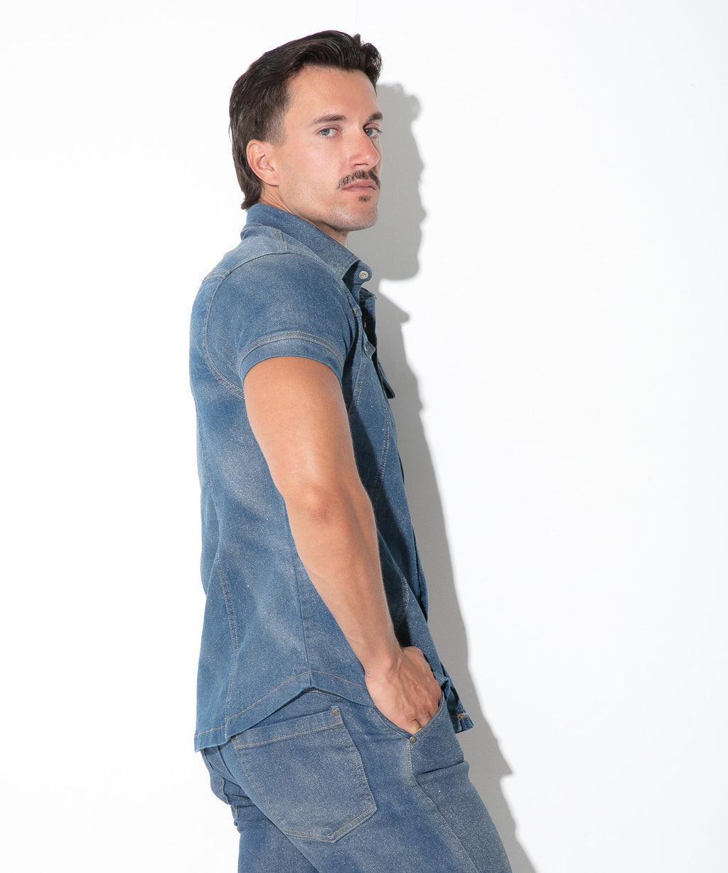 metallic denim shirt silver