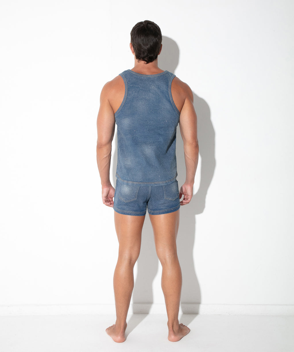 metallic denim tanktop silver