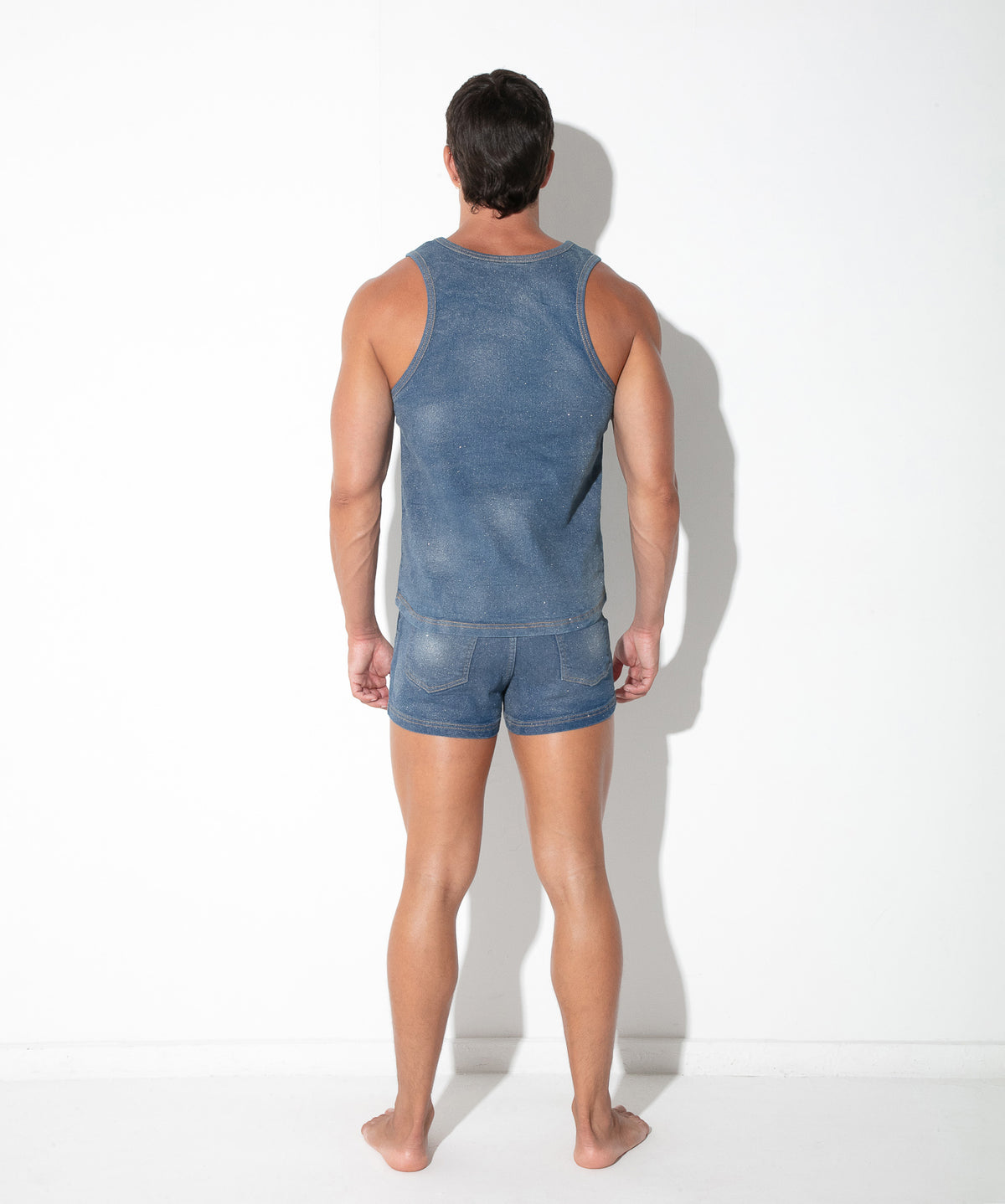 metallic denim tanktop silver