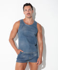 metallic denim tanktop silver