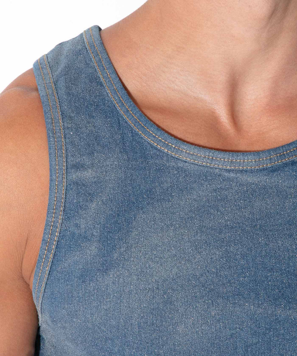 metallic denim tanktop silver