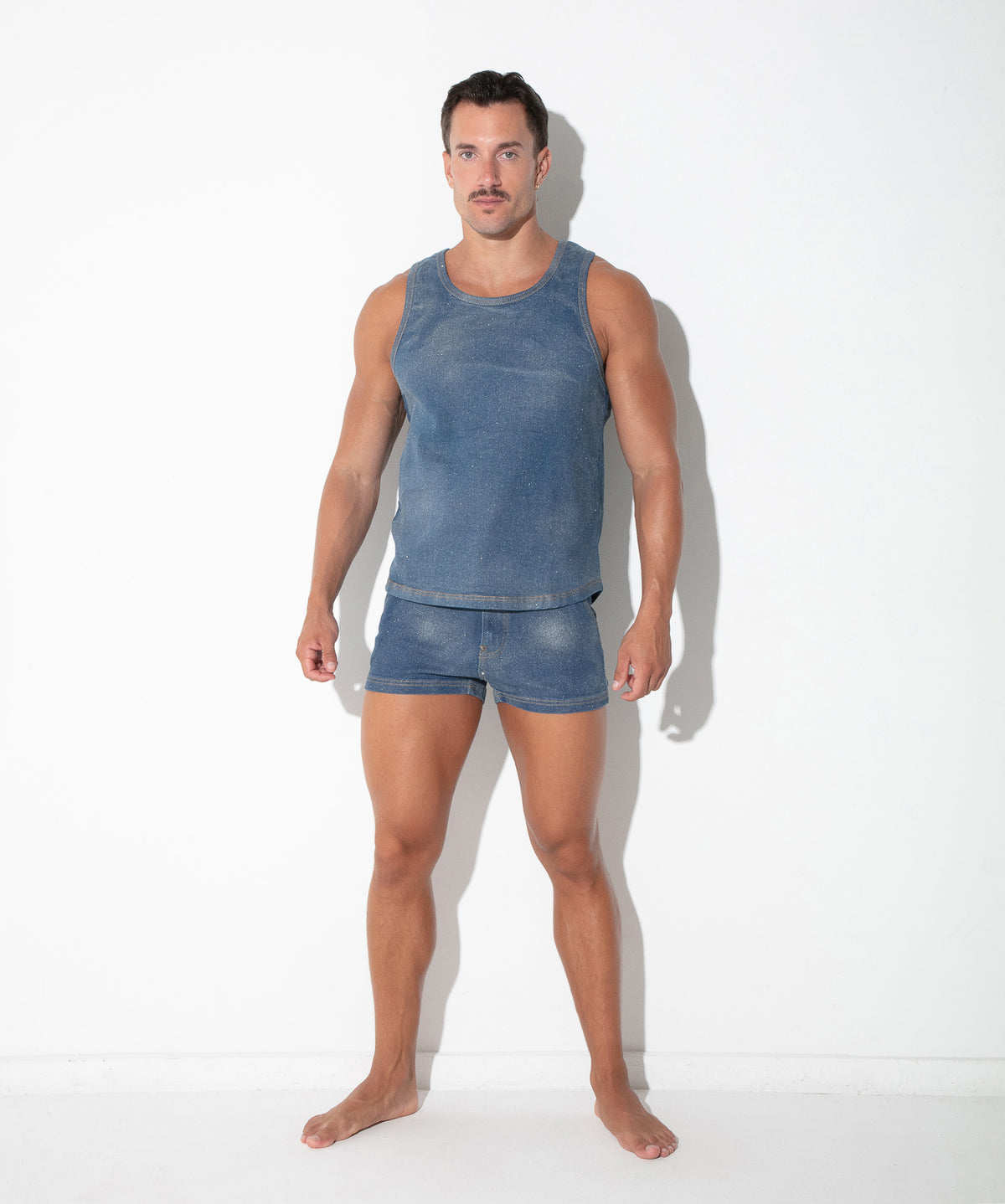 metallic denim tanktop silver