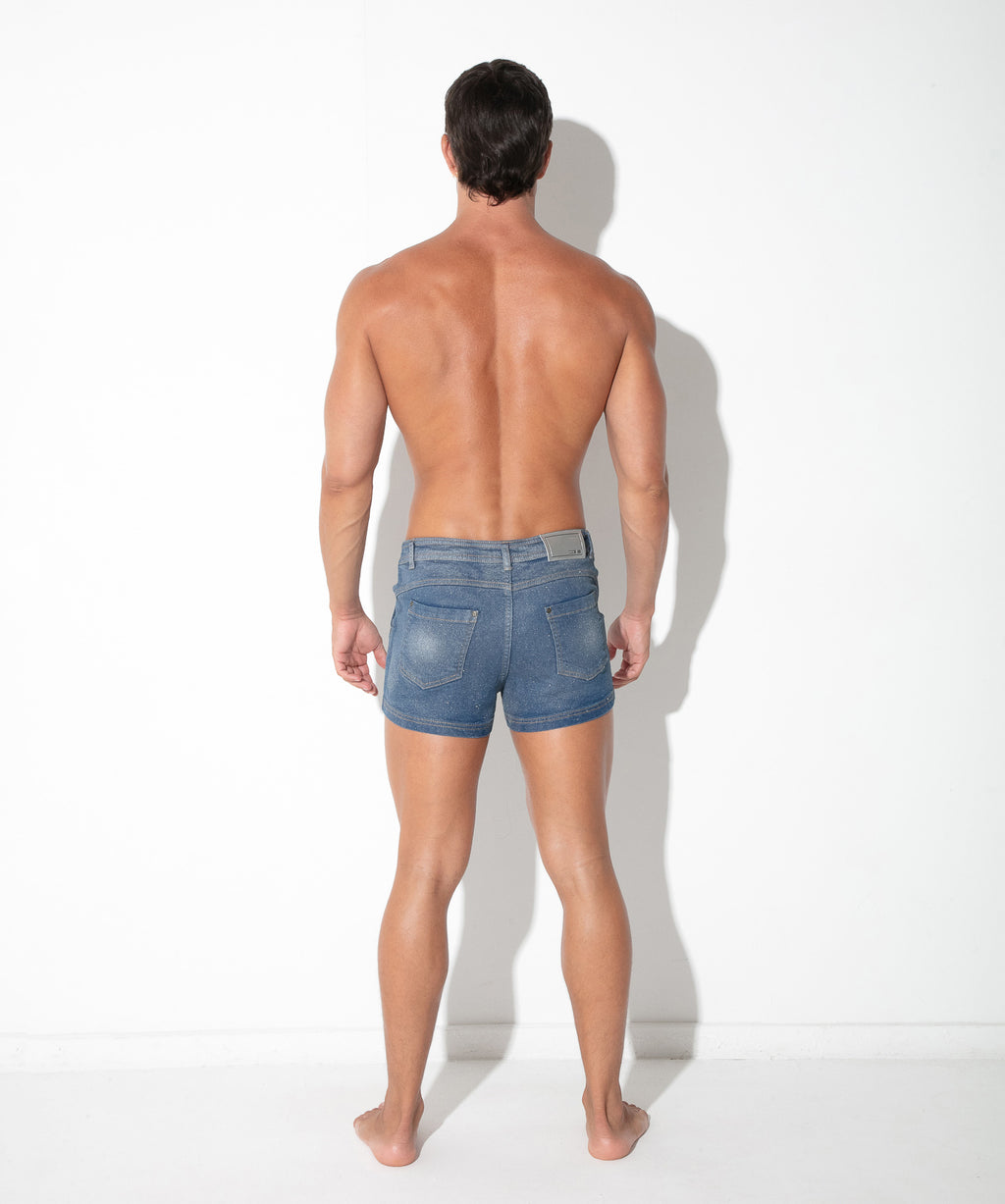 metallic denim short silver