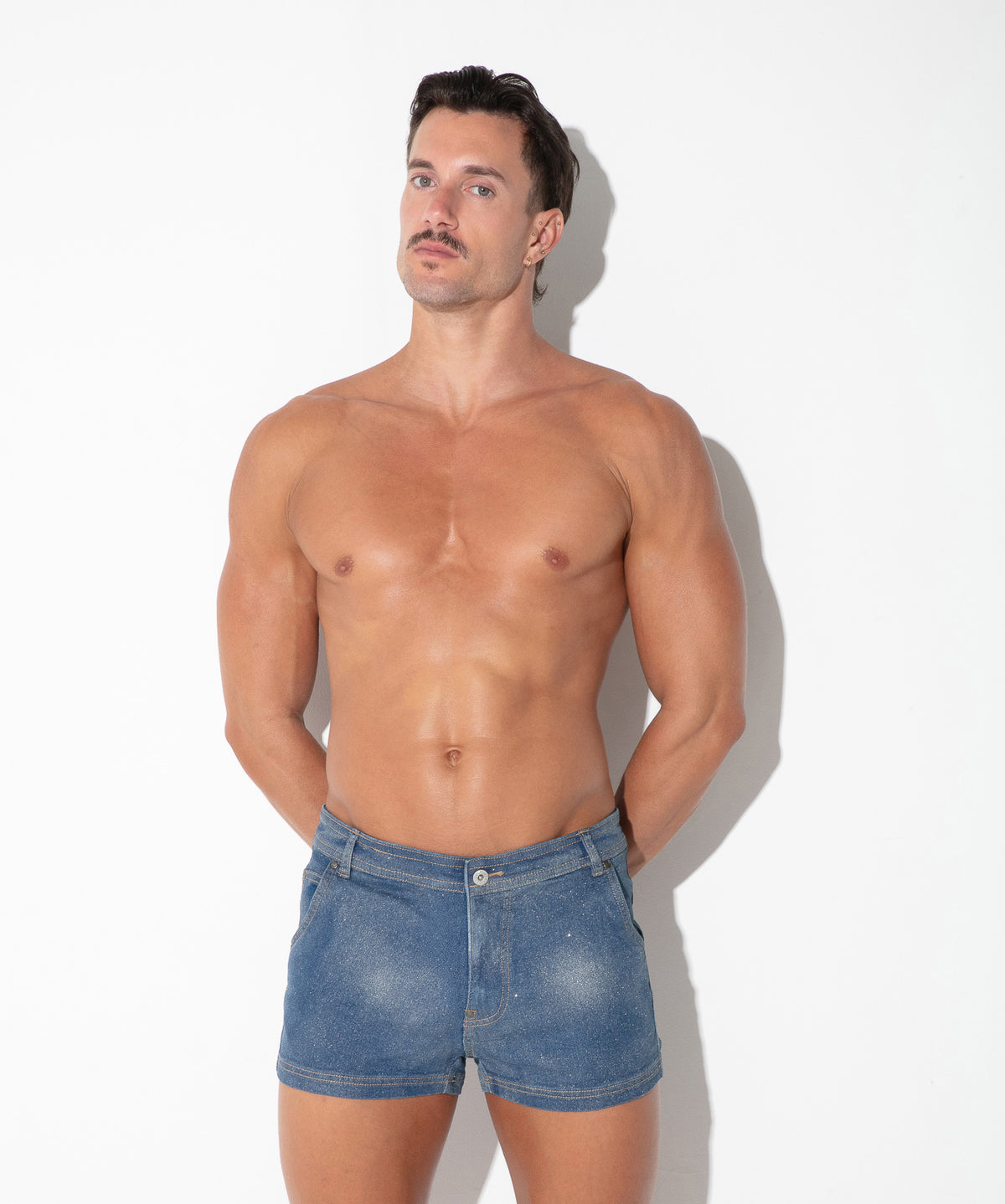 metallic denim short silver