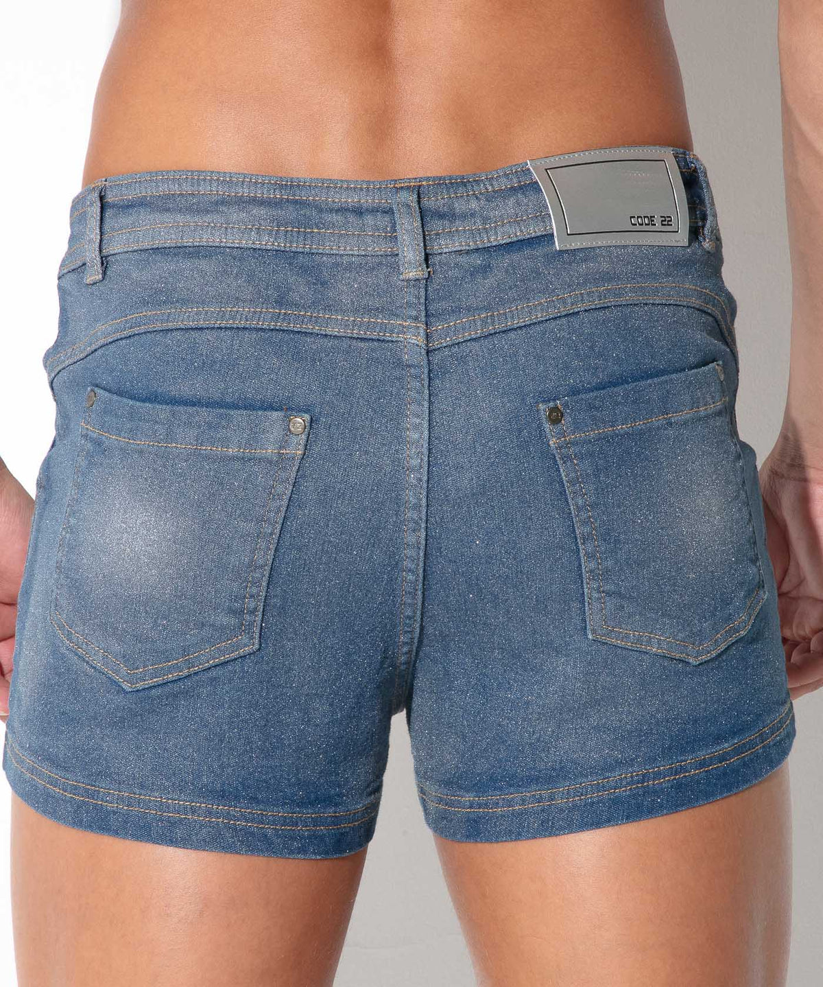 metallic denim short silver
