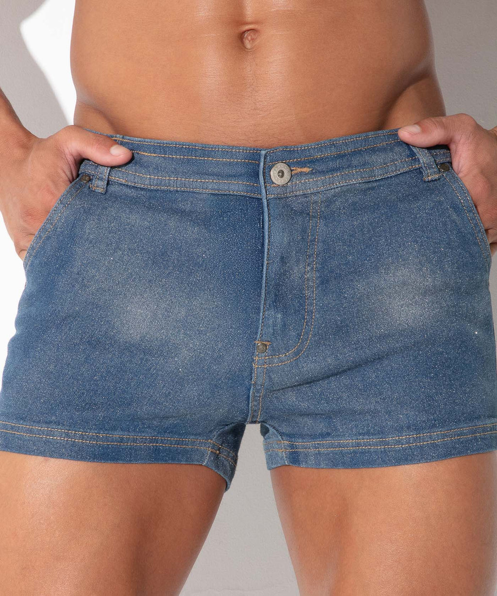 metallic denim short silver