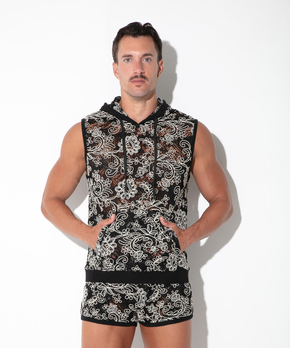 sudadera sin mangas contrast corded lace negro