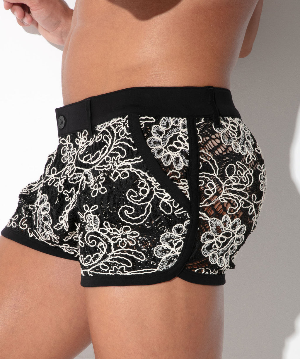 short contrast corded lace negro
