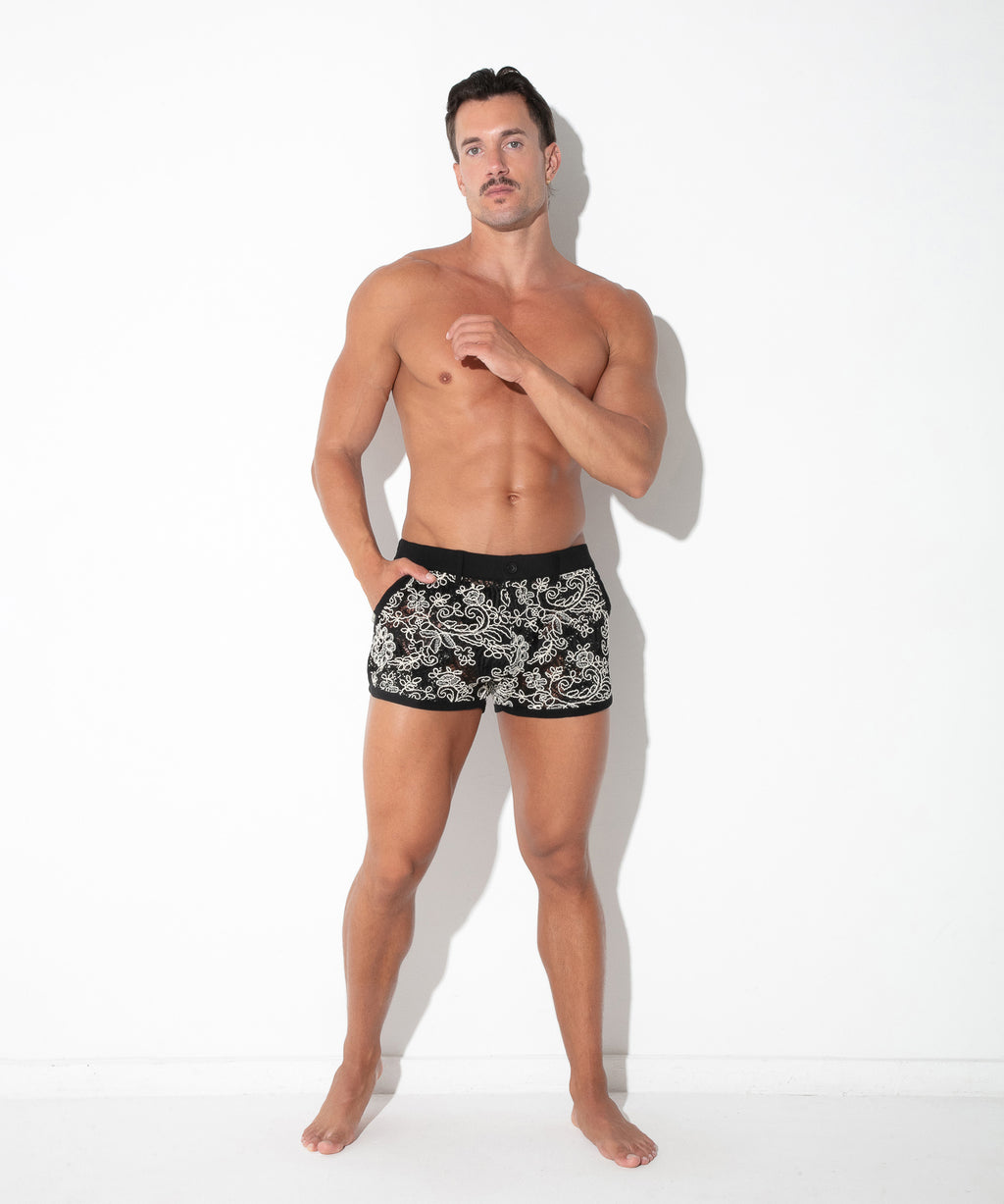 short contrast corded lace negro