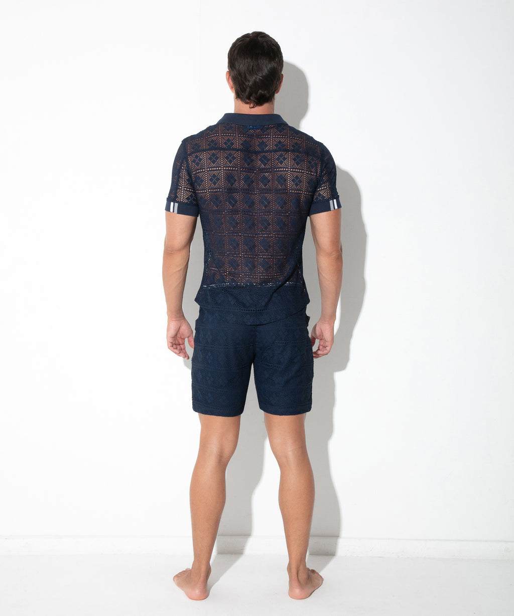 graphic lace polo navy