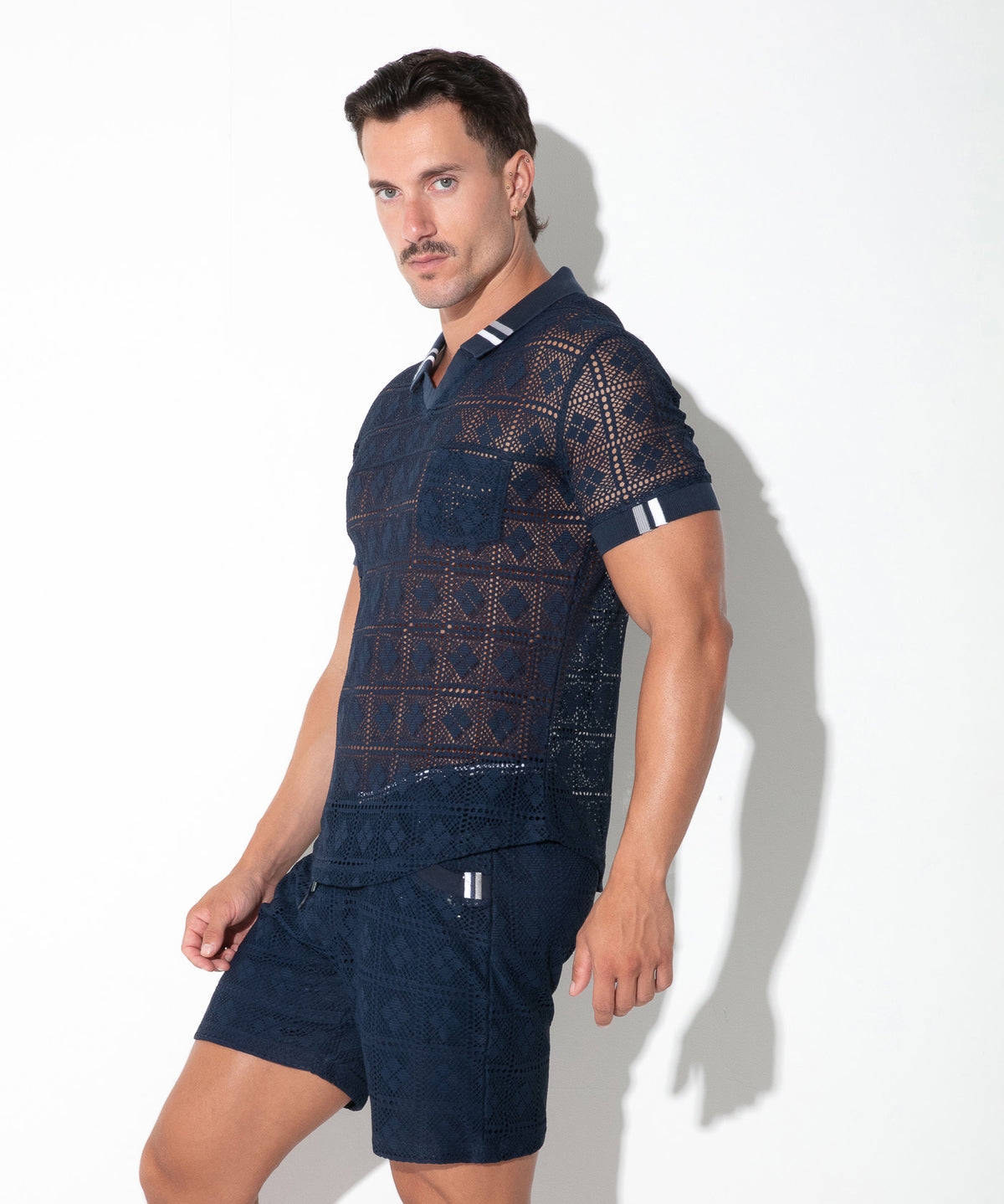 graphic lace polo navy