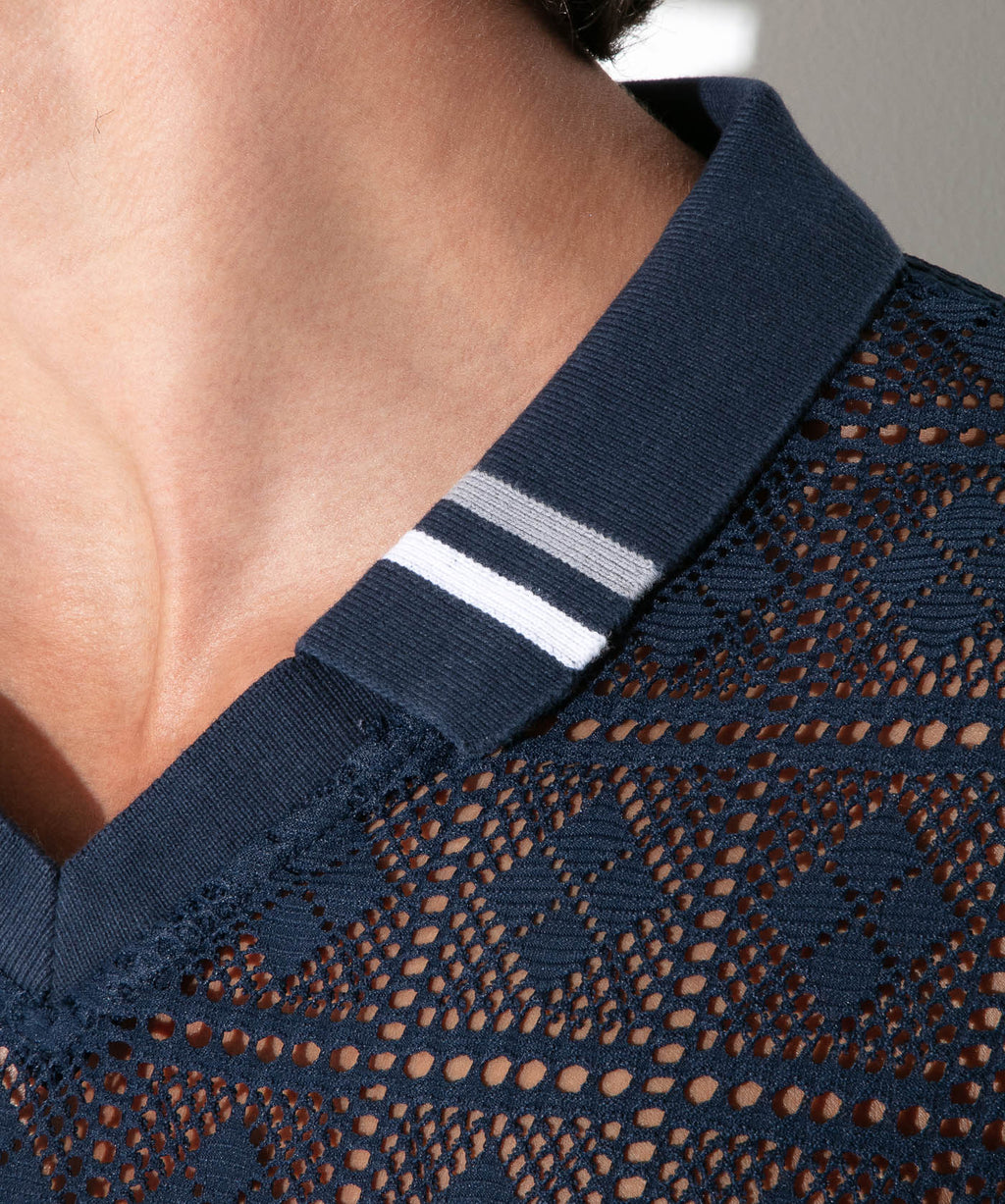 graphic lace polo navy