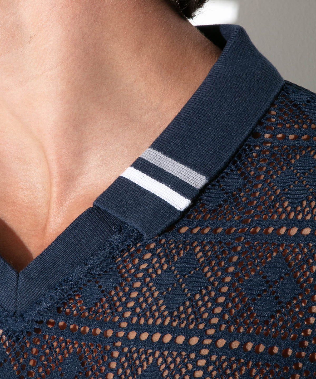 graphic lace polo navy