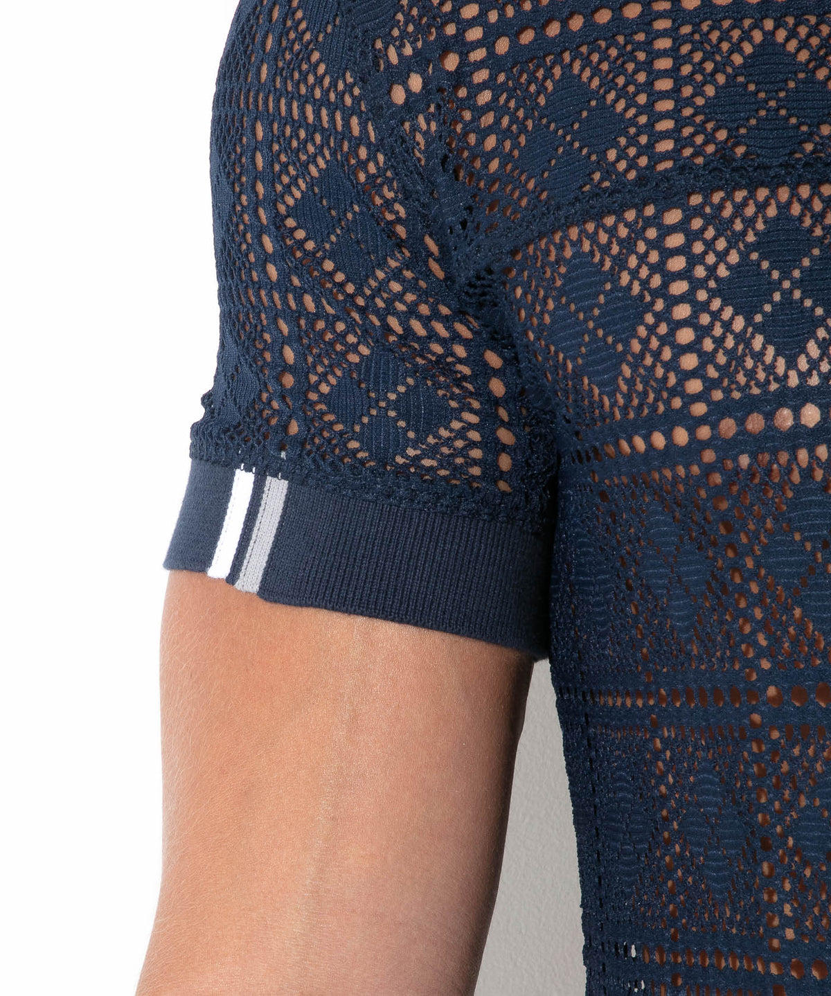 graphic lace polo navy