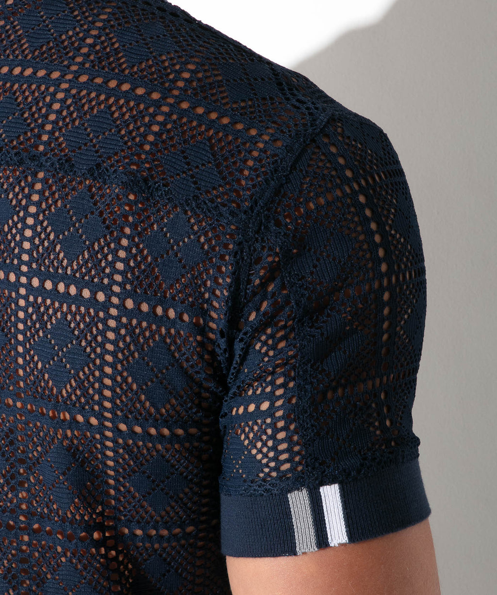 graphic lace polo navy