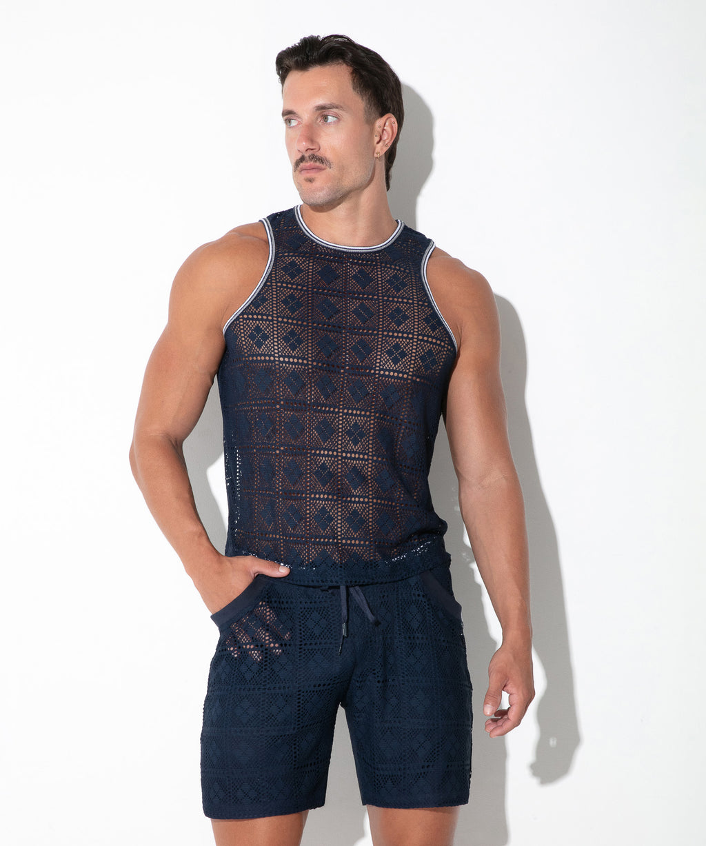 graphic lace tanktop navy