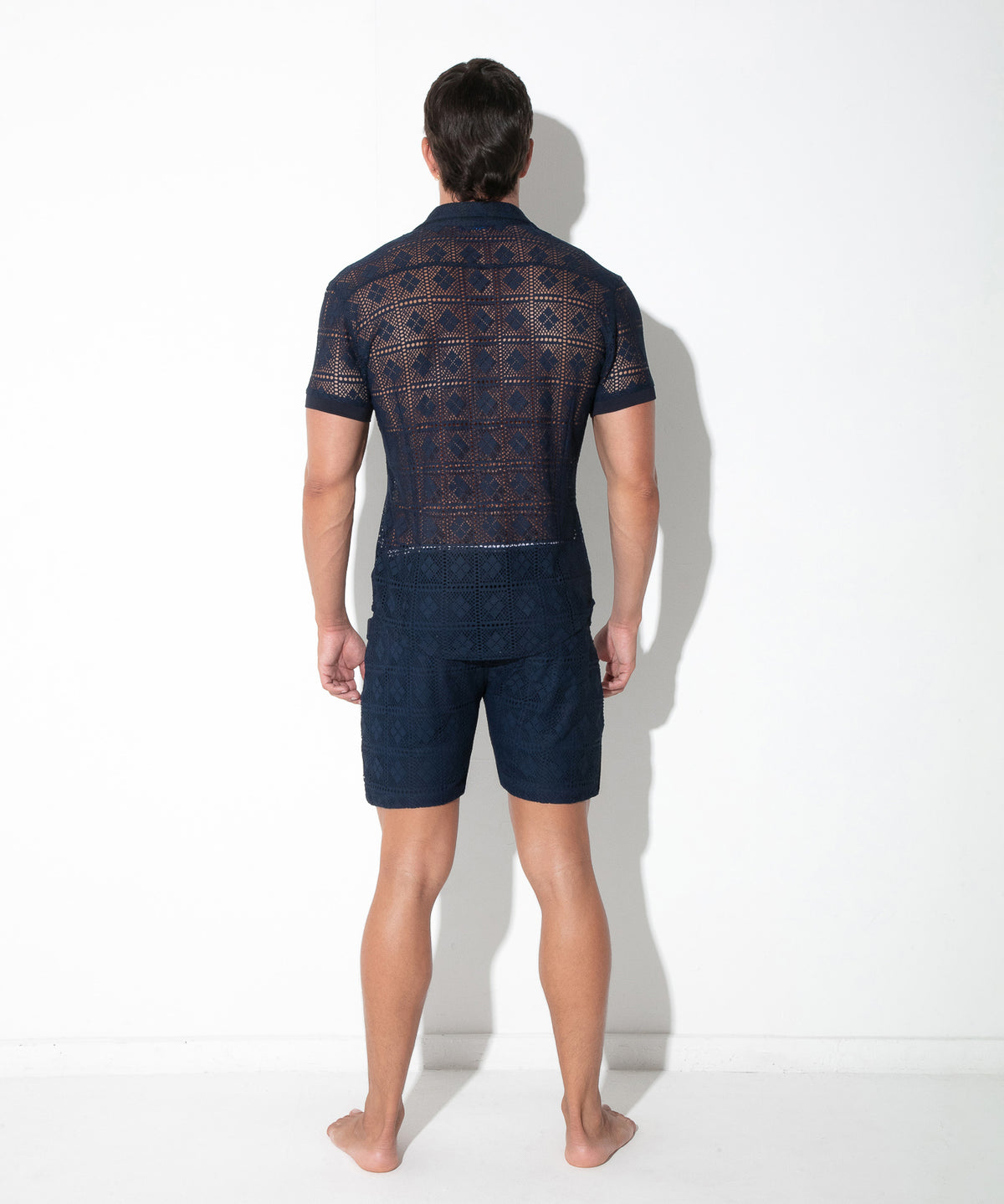 graphic lace shirt navy