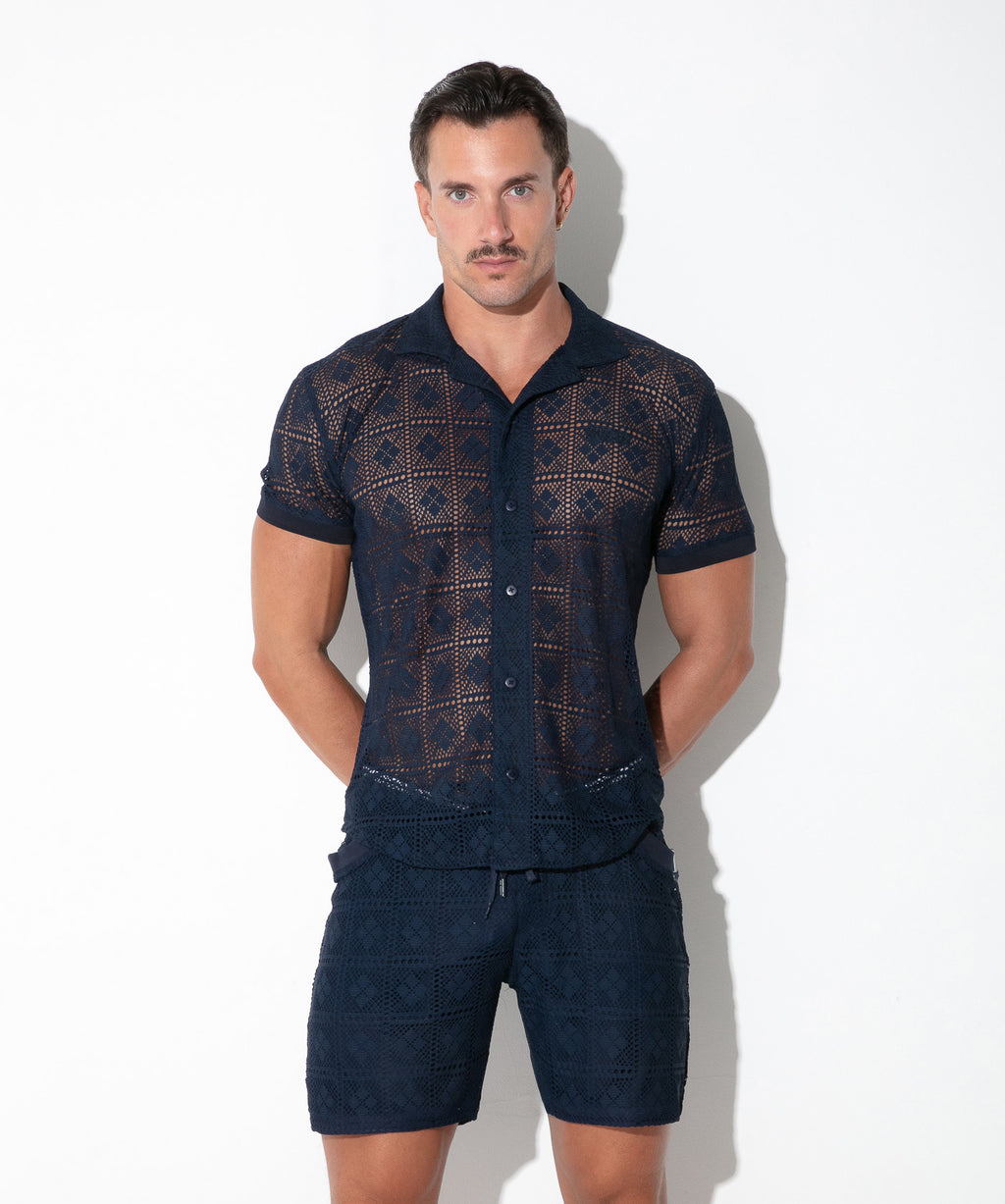 graphic lace shirt navy