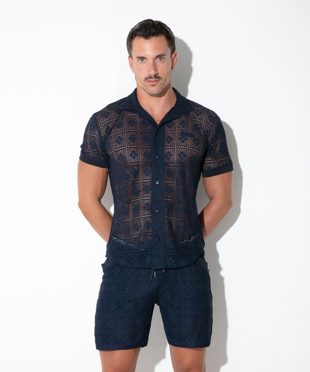 graphic lace shirt navy