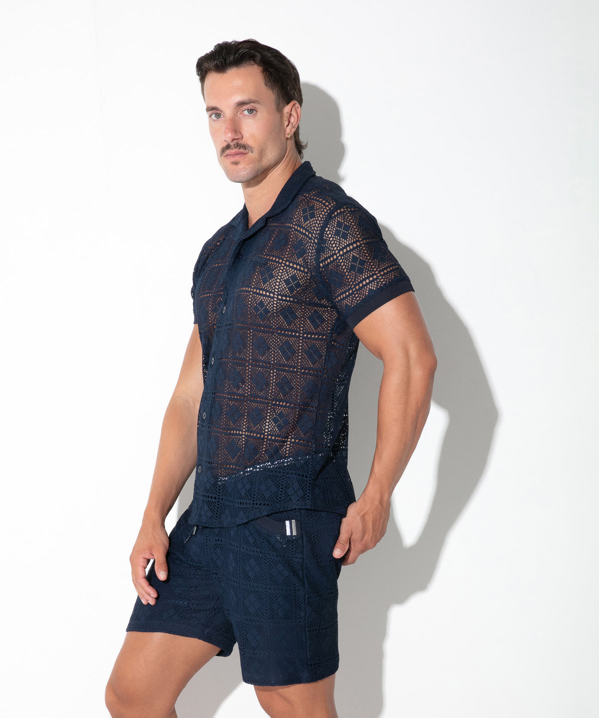 graphic lace shirt navy