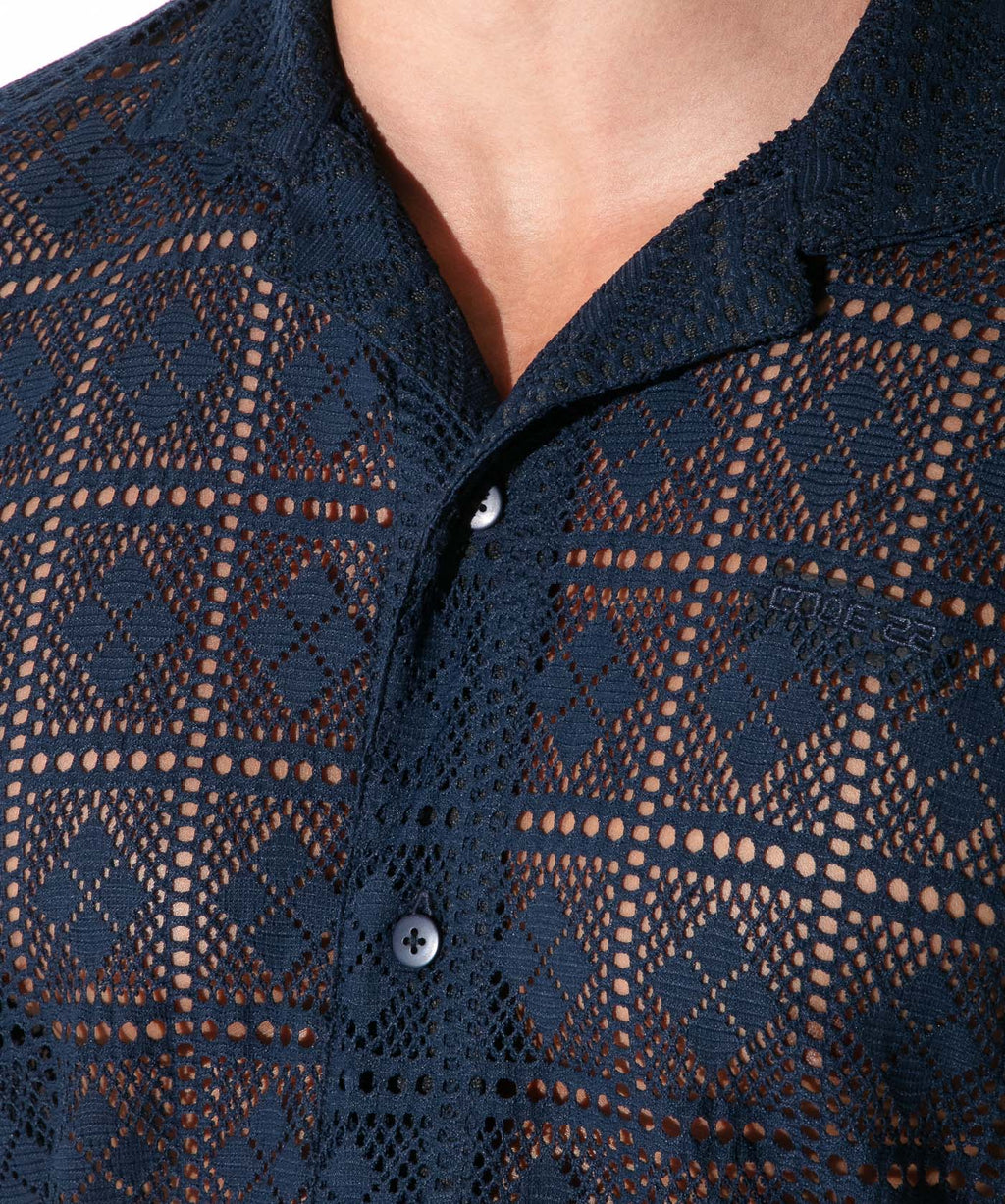 graphic lace shirt navy
