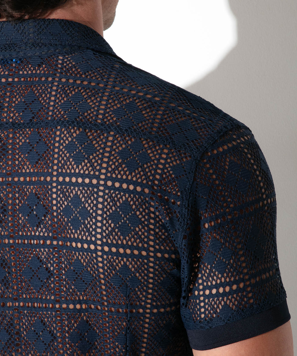 graphic lace shirt navy