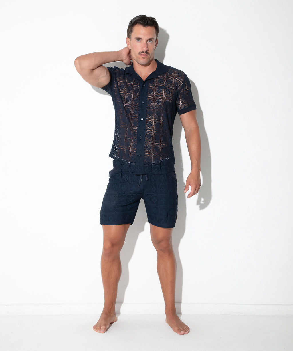 graphic lace shirt navy
