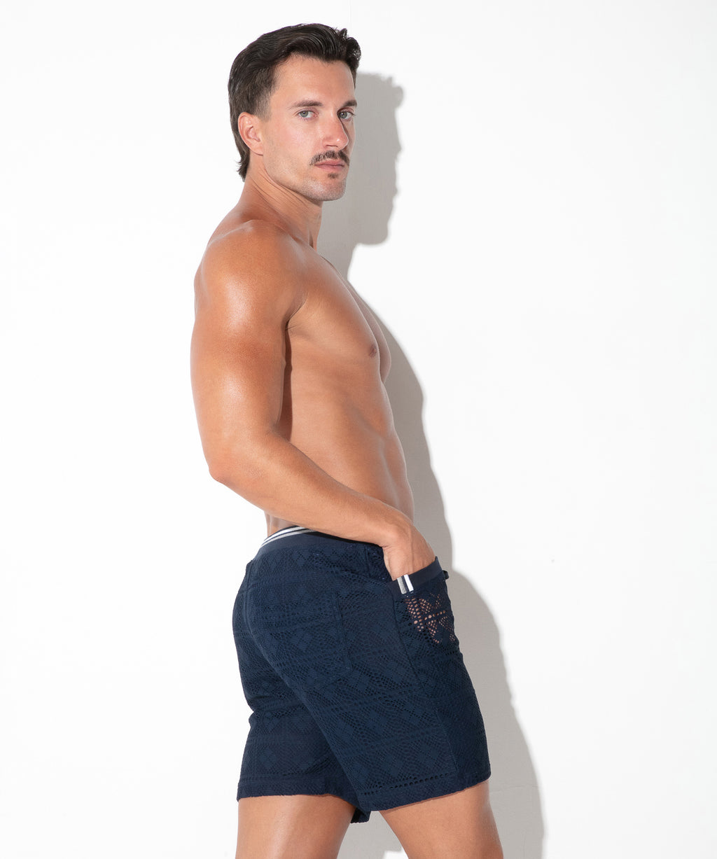 graphic lace short navy